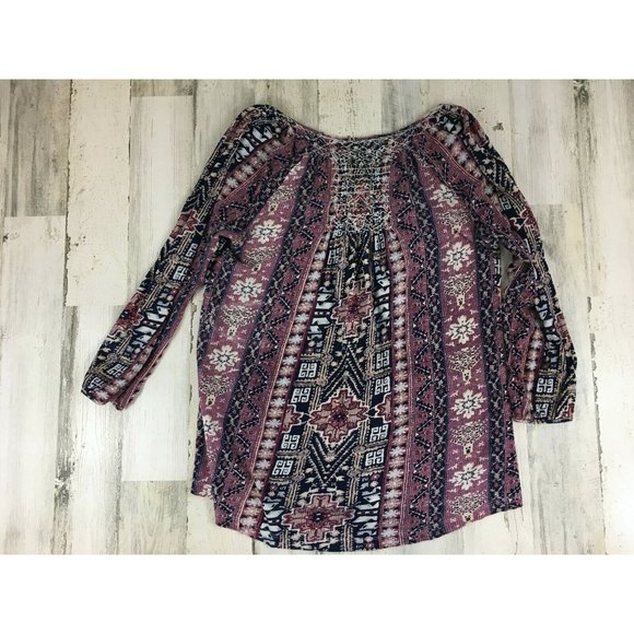 Lucky Brand Boho Print Blouse Blue Maroon Womens Sz S - Picture 8 of 12
